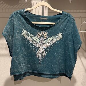 Shyanne Teal Bird Graphic Crop Top